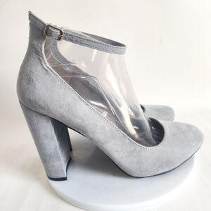 Madden Girl Mary‎ Janes Gray Faux Suede Vegan 4" Block Heels 10 M Ankle Strap
